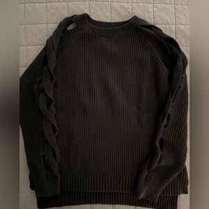 Black Braided Arm Sweater